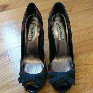 Steve Madden bow platform heels striped peep toe